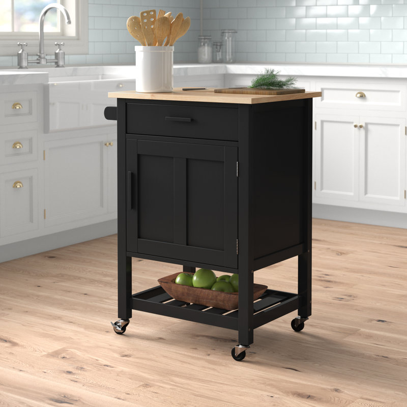 Three Posts™ Ava 26'' Solid Wood Kitchen Cart and Locking Wheels